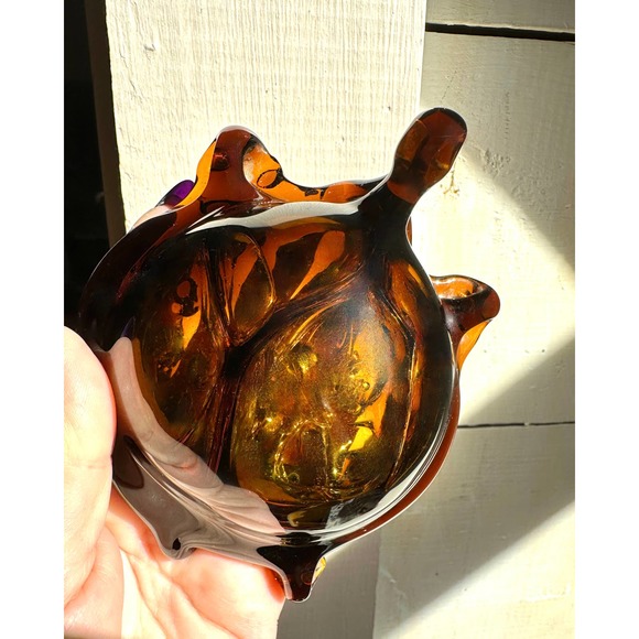 Hand Blown Caramel Amber Glass Turtle Tortoise Paperweight Figurine Art Piece - Picture 8 of 13